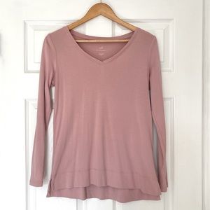 J. Jill Pima V-Neck Long Sleeve Tee Pink XS